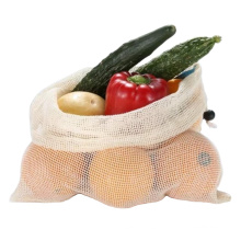 Dapoly high quality fruits/vegetable pack drawstring reusable tecycled cotton mesh net shopping bag